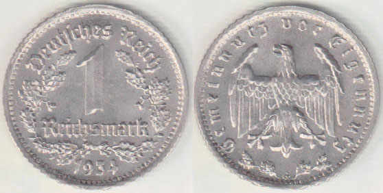 1934 G Germany 1 Mark A003153